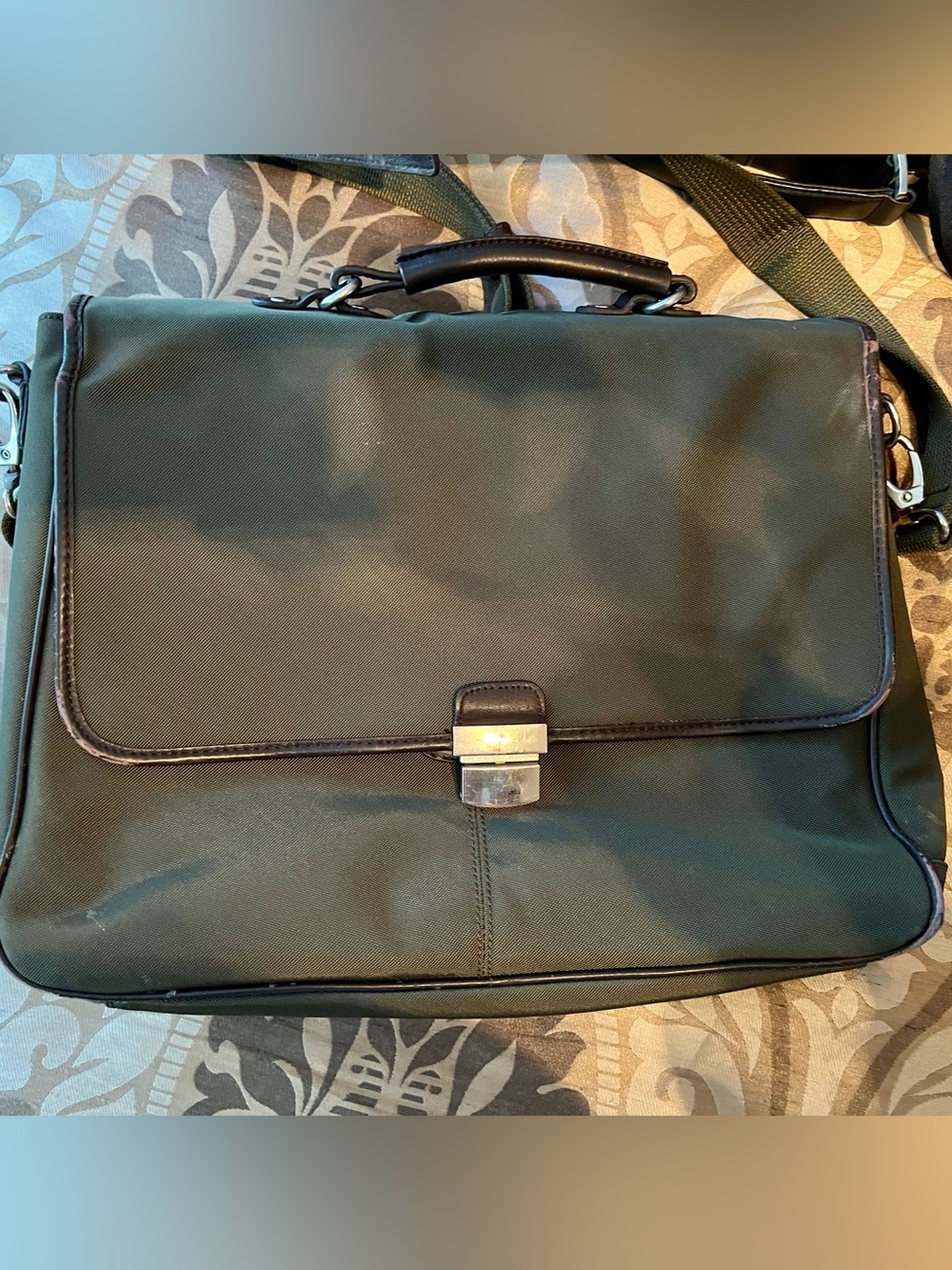 Banana Republic Dark Olive Nylon Briefcase with Black Trim